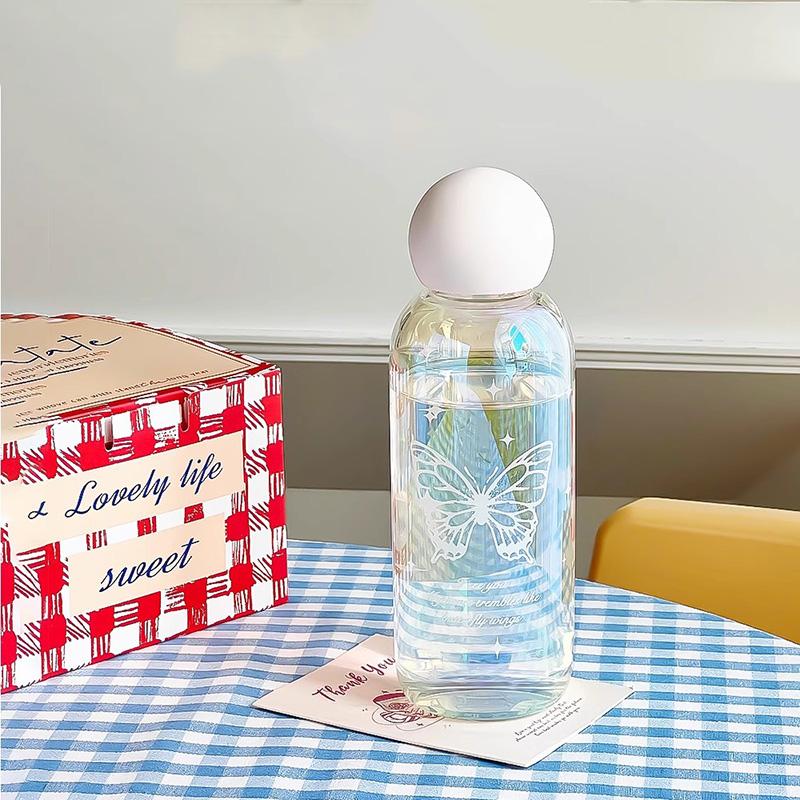 Kawaii Glass Water Bottle For Girls Woman Transparent Glass Cup For Hot and Cold Beverages Heat-resistant Glassware Drinkware