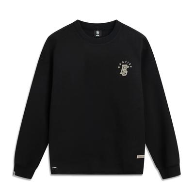 Li Ning Basketbol Serisi Beş'e Karşı Bisiklet Yaka Günlük Bol Çok Yönlü Harf Rahat Sweatshirt Erkek sweatshirt AWDV861-4