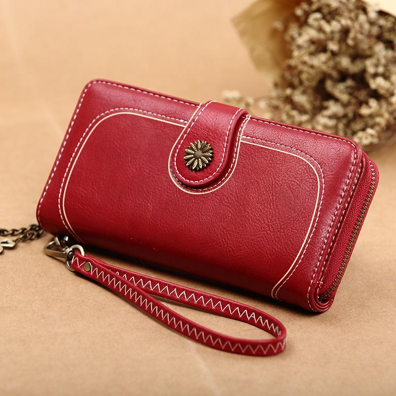 Portafoglio da Donna Pochette Vintage Pelle di Alta Qualità Portafoglio Lungo da Donna Retro Portamonete con Cerniera Cinturino Portamonete
