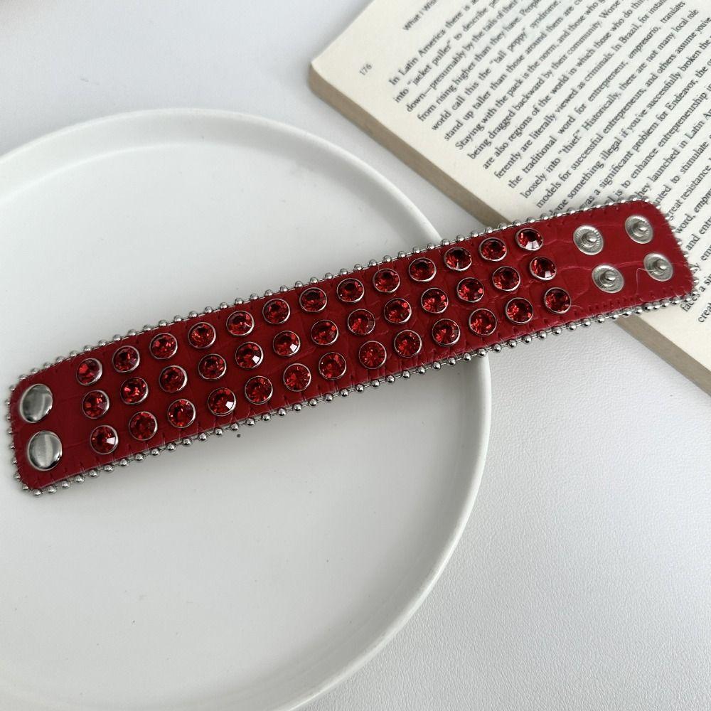 Hip-Hop Pu Leather Bracelet Adjustable Cross Bangle Shiny Rivet Cuff  Jewelry Accessories
