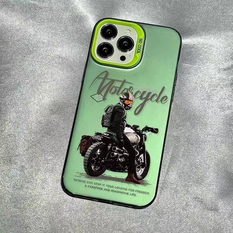 Popular Laser Hard PC+TPU Back Cover for Motorcycle Rider Mobile Phone Cases for iPhone 16 15 14 13 Pro 12 11 Pro Xs X XR Max