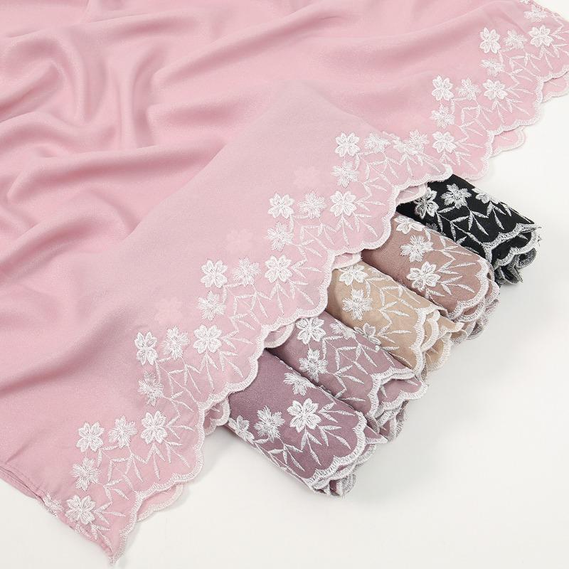 Women Scarf Pearl Embroidery Chiffon Fabric New Style Fashion Soft Middle East Long Scarf Multi Color Scarf