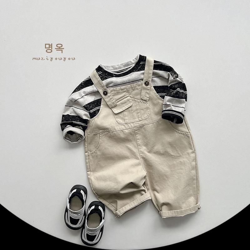 Kids Casual Solid High Waist Suspender Long Pants For Toddler Boys And Girls