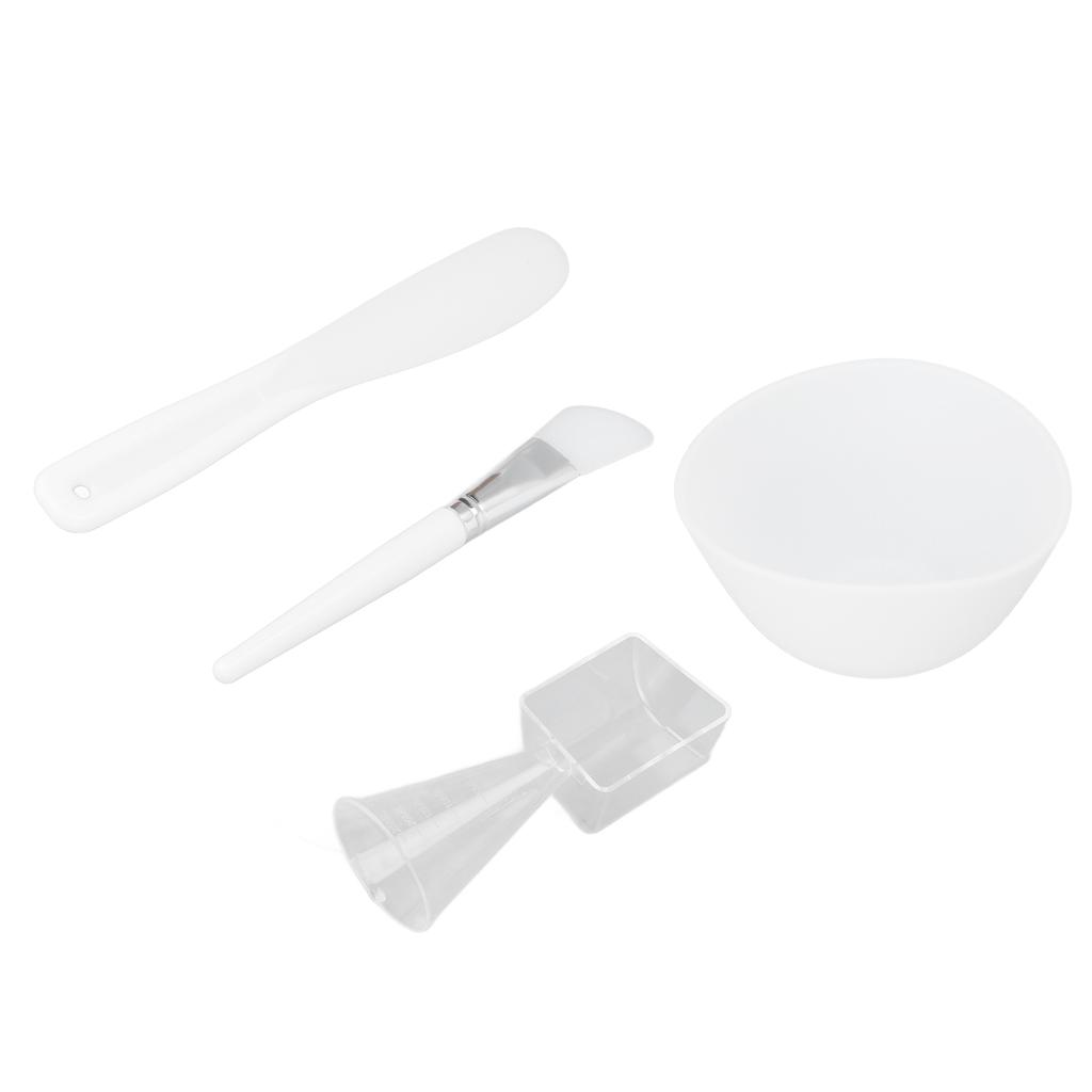 4pcs Face Mask Bowl Set Measuring Spoon Spatula Silicone Brush Washable Skin Mask Applicator White