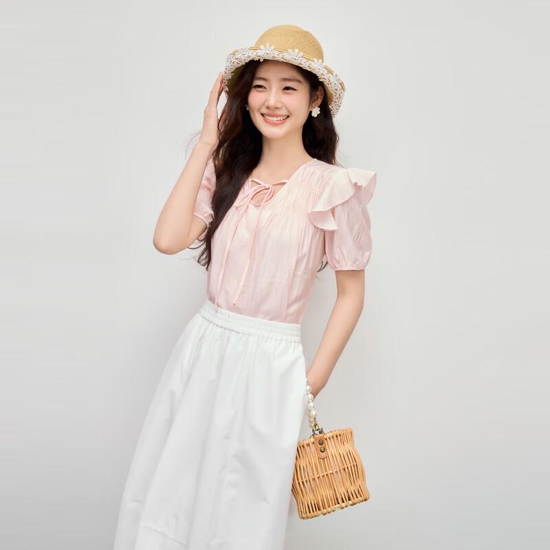 Elegant Chiffon Puff Sleeve V-neck Blouse L