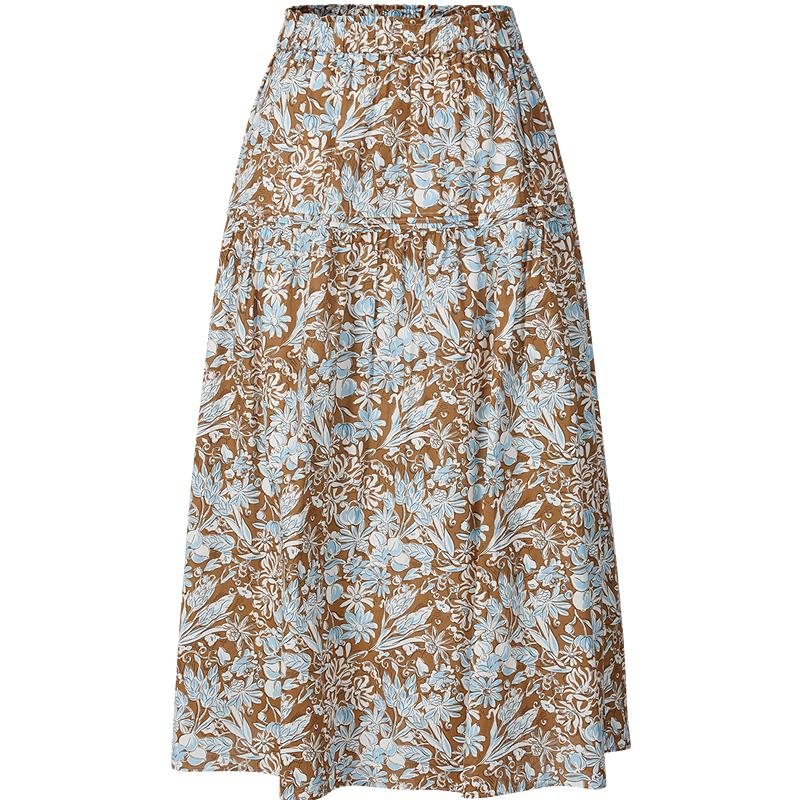 JZ Resort Floral Pleated 100% Cotton Midi Skirt