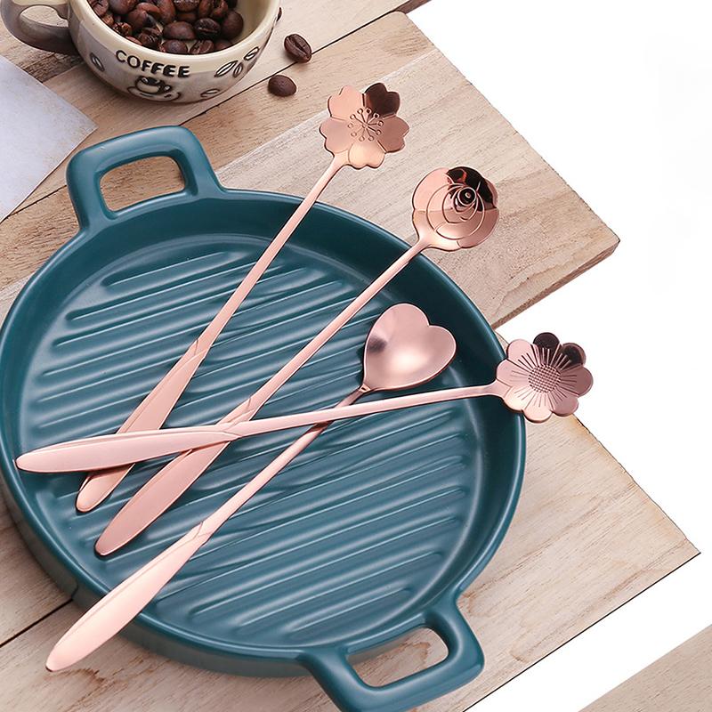 4Pcs Flower Spoon Set Small Teaspoon Coffee Spoon Cute Ice Cream Dessert Spoon Silver Gold Stainless Steel Tableware Accessories