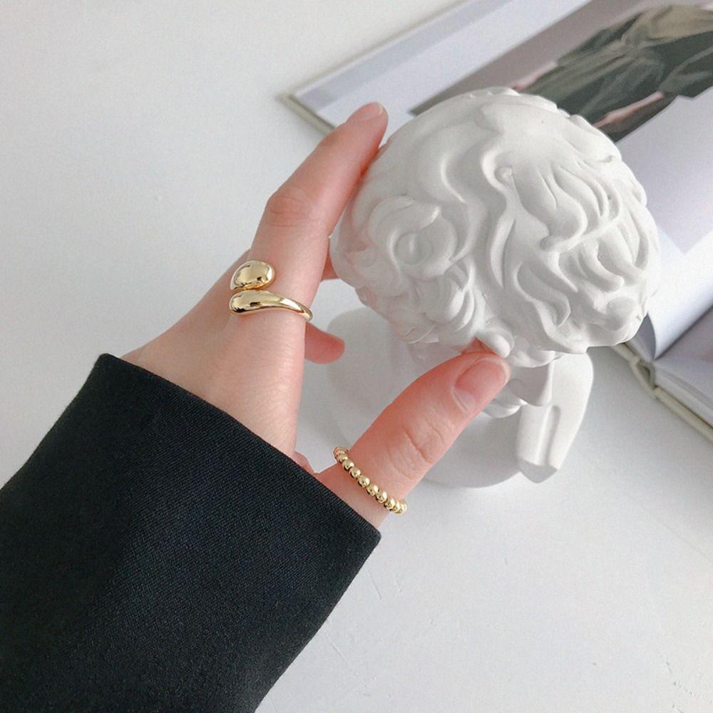 Water Shape Metal Opening Ring Solid Color Index Finger Rings Simple Stainless Steel Ring  Women