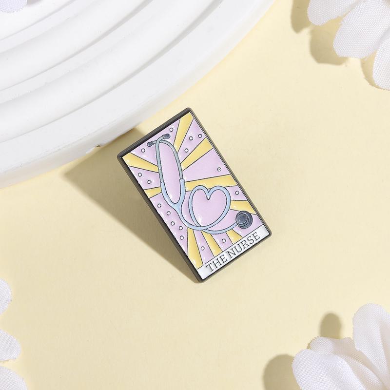 The Nurse Tarot Card Enamel Pins Custom Stethoscope Brooches Medical Badges Clothes Registered Nurse Jewelry Gift for Friends