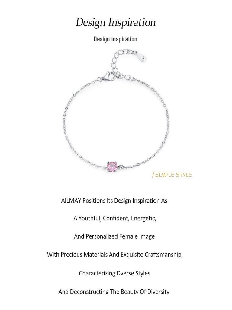 S925 Sterling Silver Cherry Blossom Pink Sugar Cube Bracelet - Women's Korean Simple Versatile Design