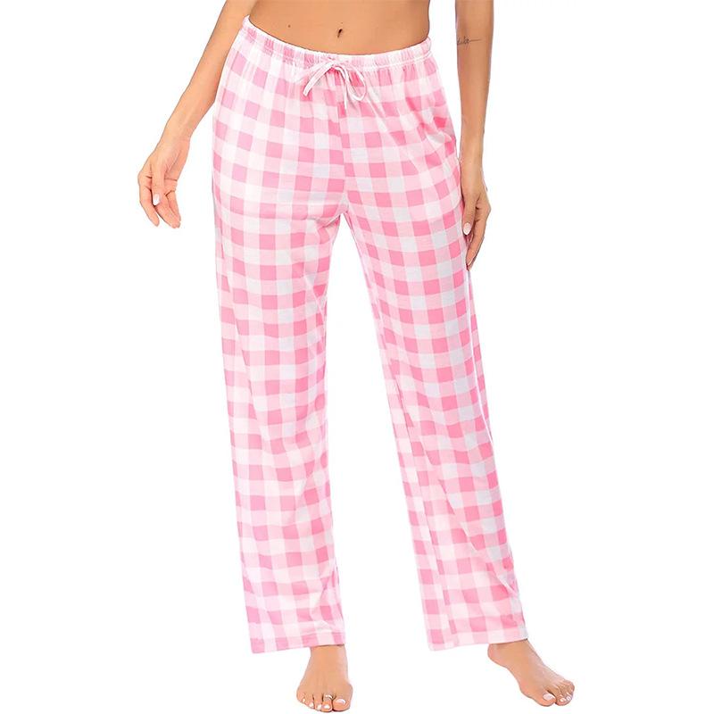 European and American Women's Plaid Print Casual Sleep Pants - Drawstring Loose Fit