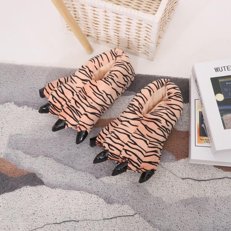 Funny Cat Paw Plush Indoor Slippers with Claws – Thick Cotton for Couples