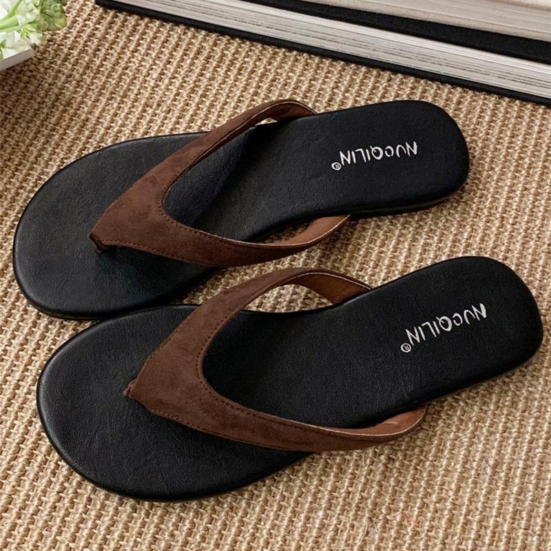 Fashion Round Toe Clip Foot Women Flip Flops 2025 Summer Outside Comfortable Open Toe Flat Shoes Fashion Suppleness Non-slip Beach Shoes
