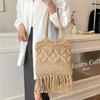 WTEMPO Straw-woven Bag Retro Hollowed-out Hand-woven Single-shoulder Cotton Thread Crossbody Bag Casual Vacation Bucket Beach Bag