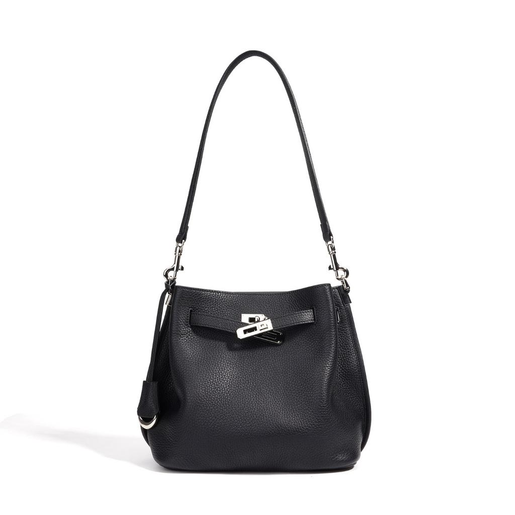 New lychee pattern bucket bag fashionable women's messenger bag women's solid color fashionable versatile leather shoulder armpit bag