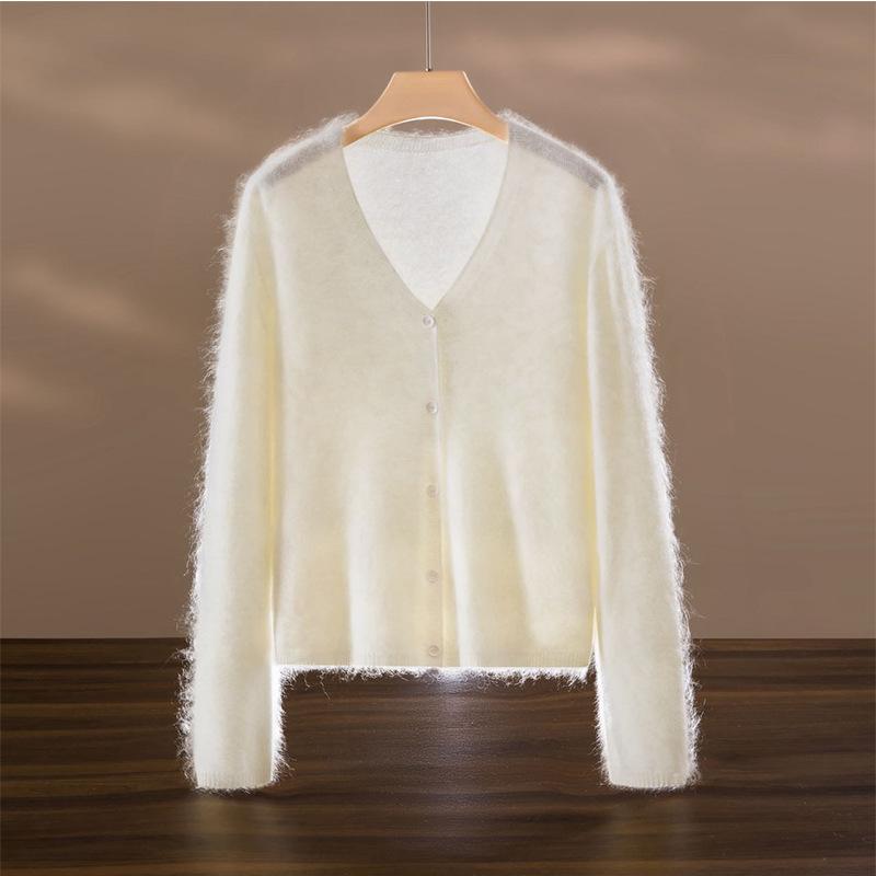 

Seamless integrated wool cashmere pulled knitted neck cardigan women s early autumn new loose outer sweater M белый