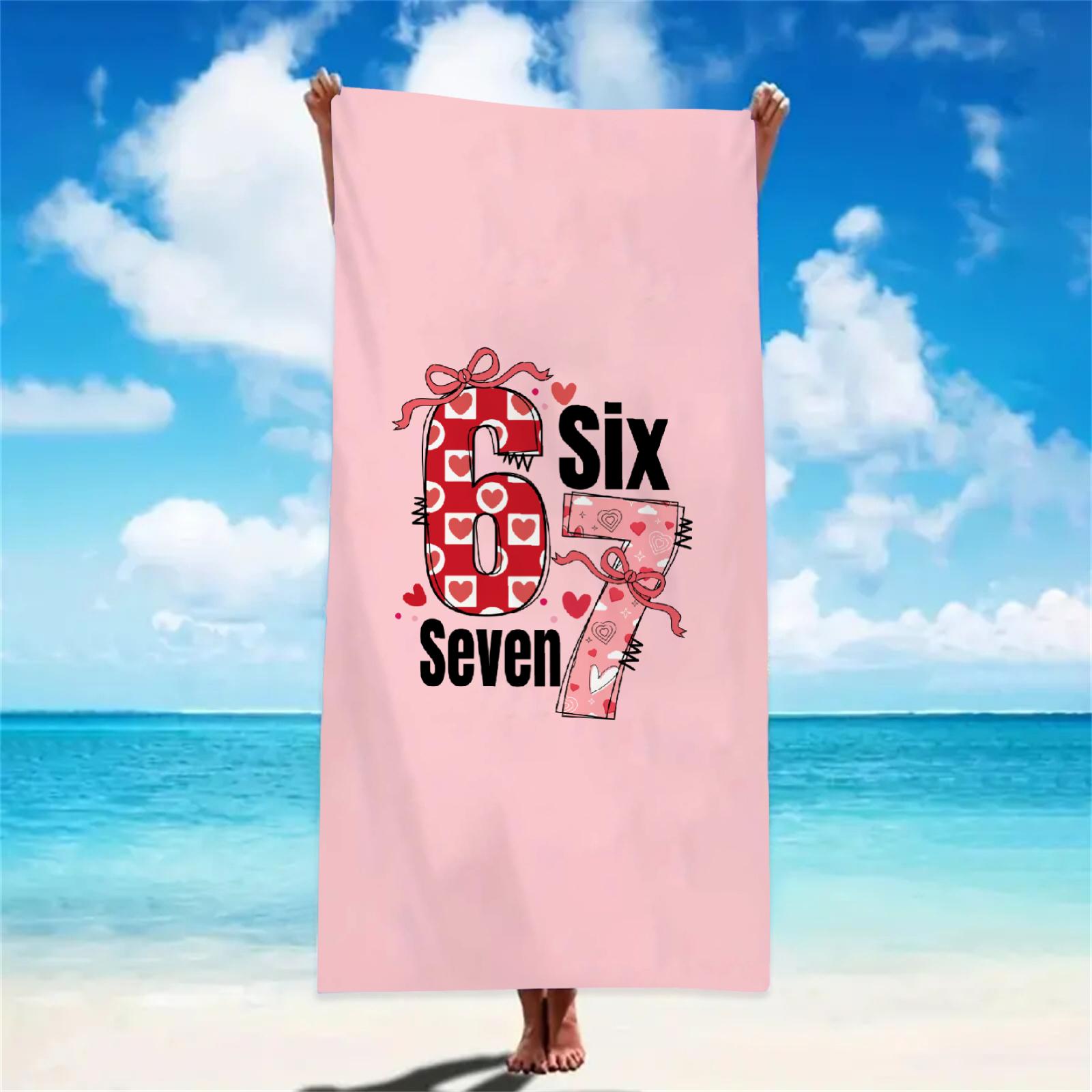 

Romantic 67 Meme Beach Towel Pink Kiss Me I m 67 Print Absorbent Lightweight Towel Ideal for Summer Beach Pool Vacation&Couple W30*H60(CM)