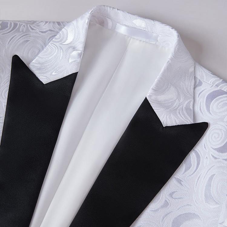 Mens Red Blazer Luxury Rose Patterned Jacquard Suit Jacket