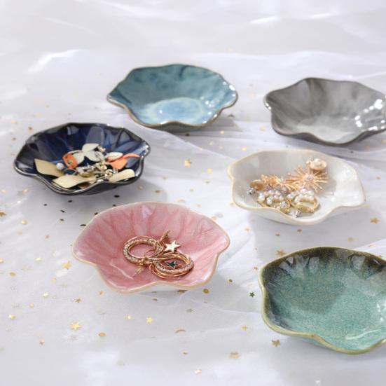Yousheng Soy Sauce Dish Plate, Ceramic Lotus Leaf Design, High-Temperature Fired Unique Texture Jewelry Holder, for Soy Sauce Dipping Vinegar