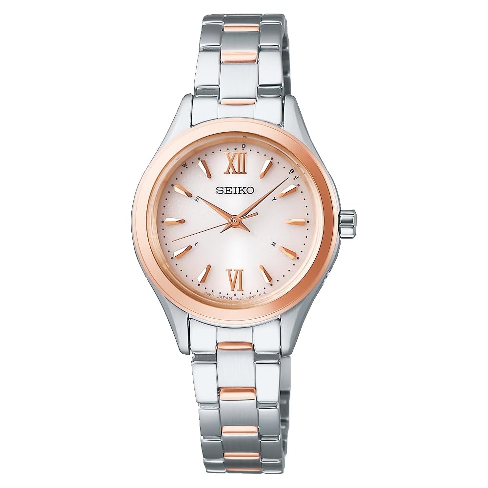 Seiko Selection Ladies Solar Radio Watch SWFH112 Silver Pink Gold