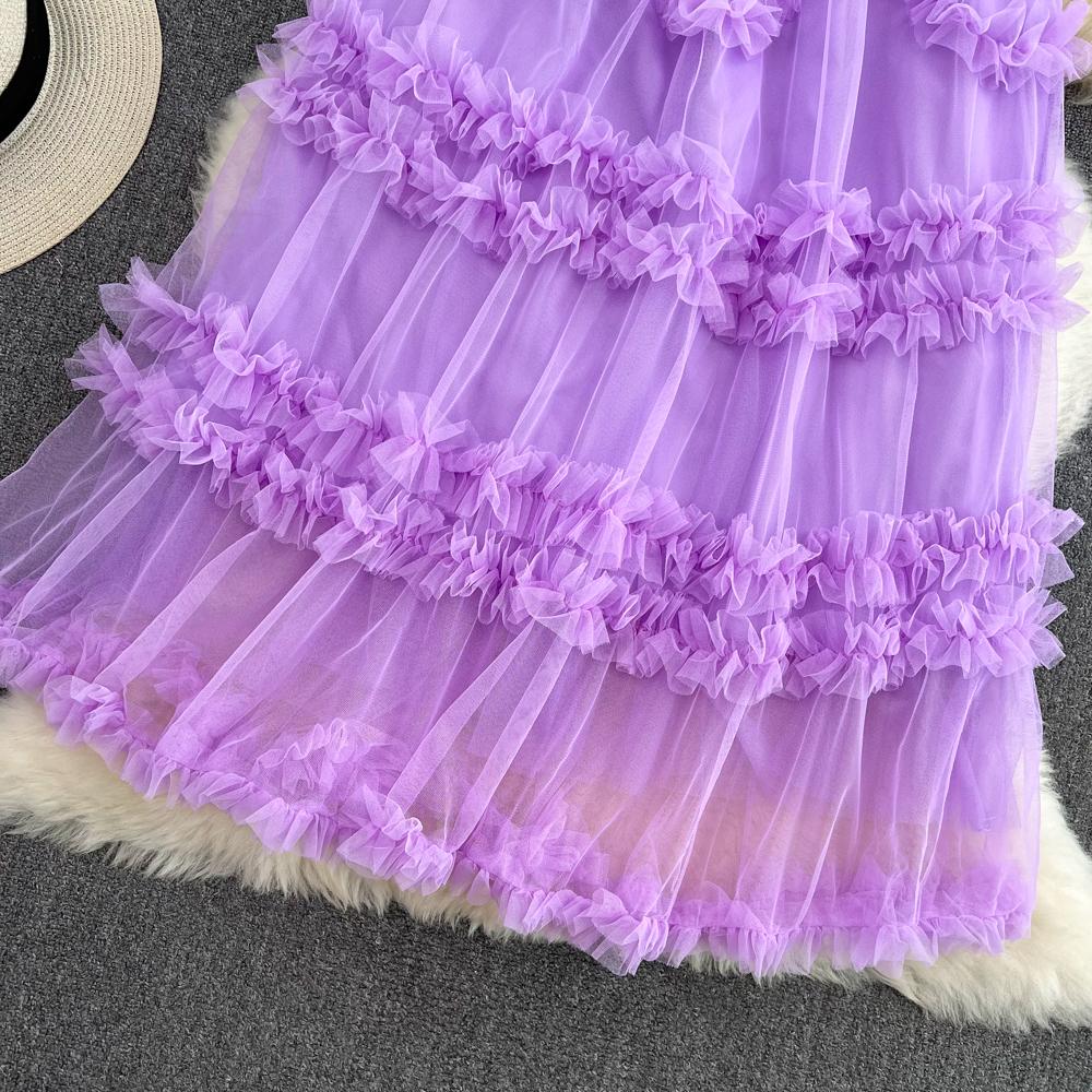 Elastic Waist Fairy Mesh Cake Skirt A-Line Skirt Summer Korean Version High Waist Slim All-Match Midi Skirt