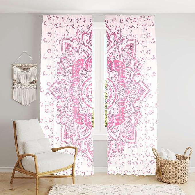 

Bless International Beautiful Indian Bohemian Psychedelic Hippie Ombre Window Curtain Panels for Bedroom, Living, Balcony (Pink Passion Flower) 83 L x 38 W