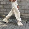 White Wide Leg Pants with Pleated Detail and Ruffle Hem