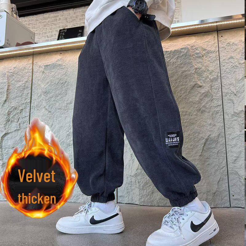 

Повседневные брюки для мальчиков с флисовой подкладкой на осень/зиму 2025 - спортивный стиль 130