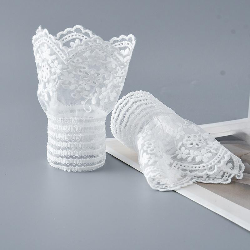 Pleated Ruffles Horn Cuffs Hollow Out Embroidery Floral Lace Fake Sleeves Double Layer Sweater Wristband Accessories