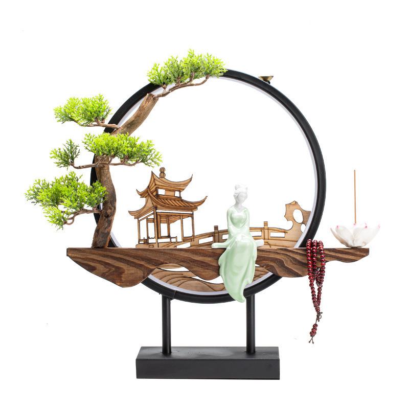 Chinese-Style TV Cabinet Backflow Incense Burner with LED Night Light - Dongting Lake Gift