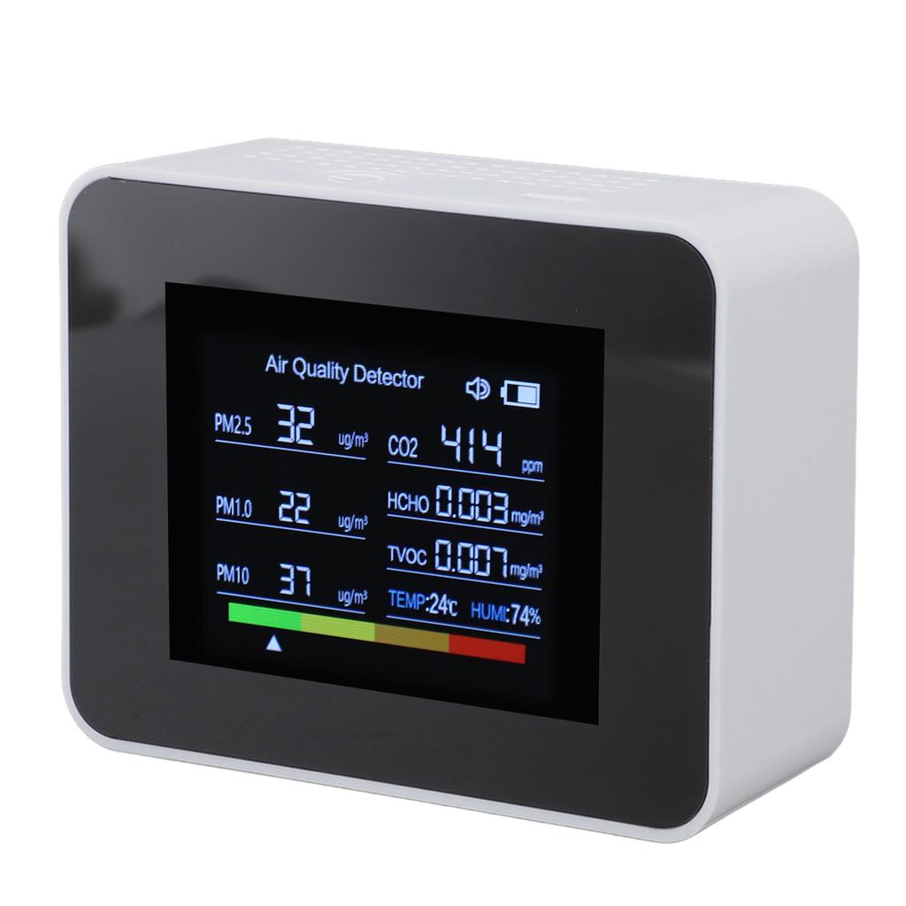 Indoor   Quality Meter 8 in 1 CO2 Detector NDIR Sensor Detect PM2.5 PM10 PM1.0 HCHO TVOC Temp Humidity with Alarm