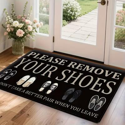 "Please Remove Your Shoes" Funny Doormat Humorous Shoe Illustration Quote Pattern Home Decor Carpet Soft Non-Slip Welcome Rug
