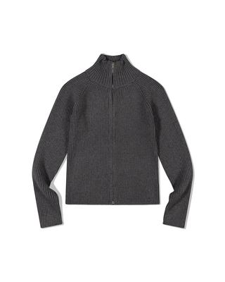MOAA Ribbed Mock Neck Zip-Up (Charcoal)