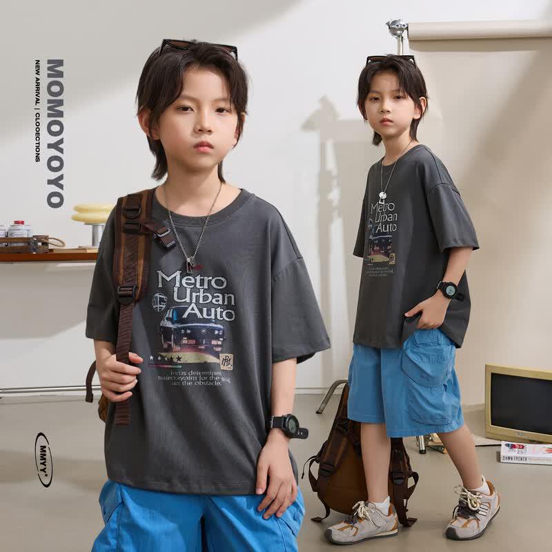 Chenchenma Kids Car Park Retro Print Loose Sports T-Shirt 160