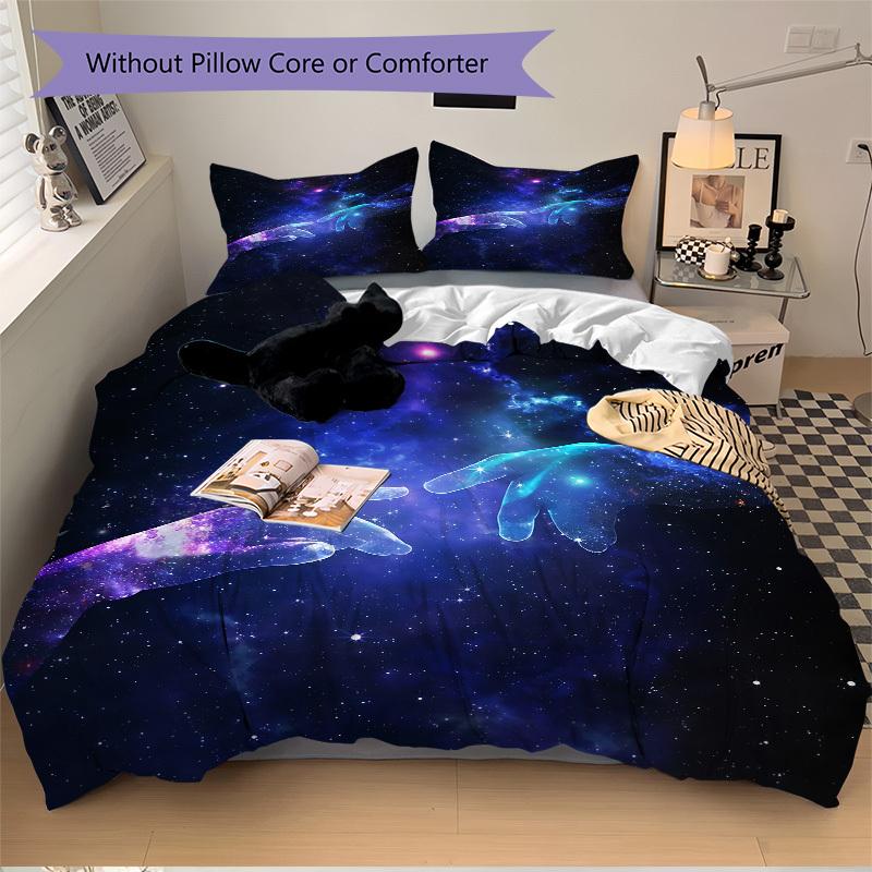 3pcs Galaxy Hands Bedding Set, Includes Without Pillow Inserts, Soft Comfortable Bedding Set,All-Season Use a0924032