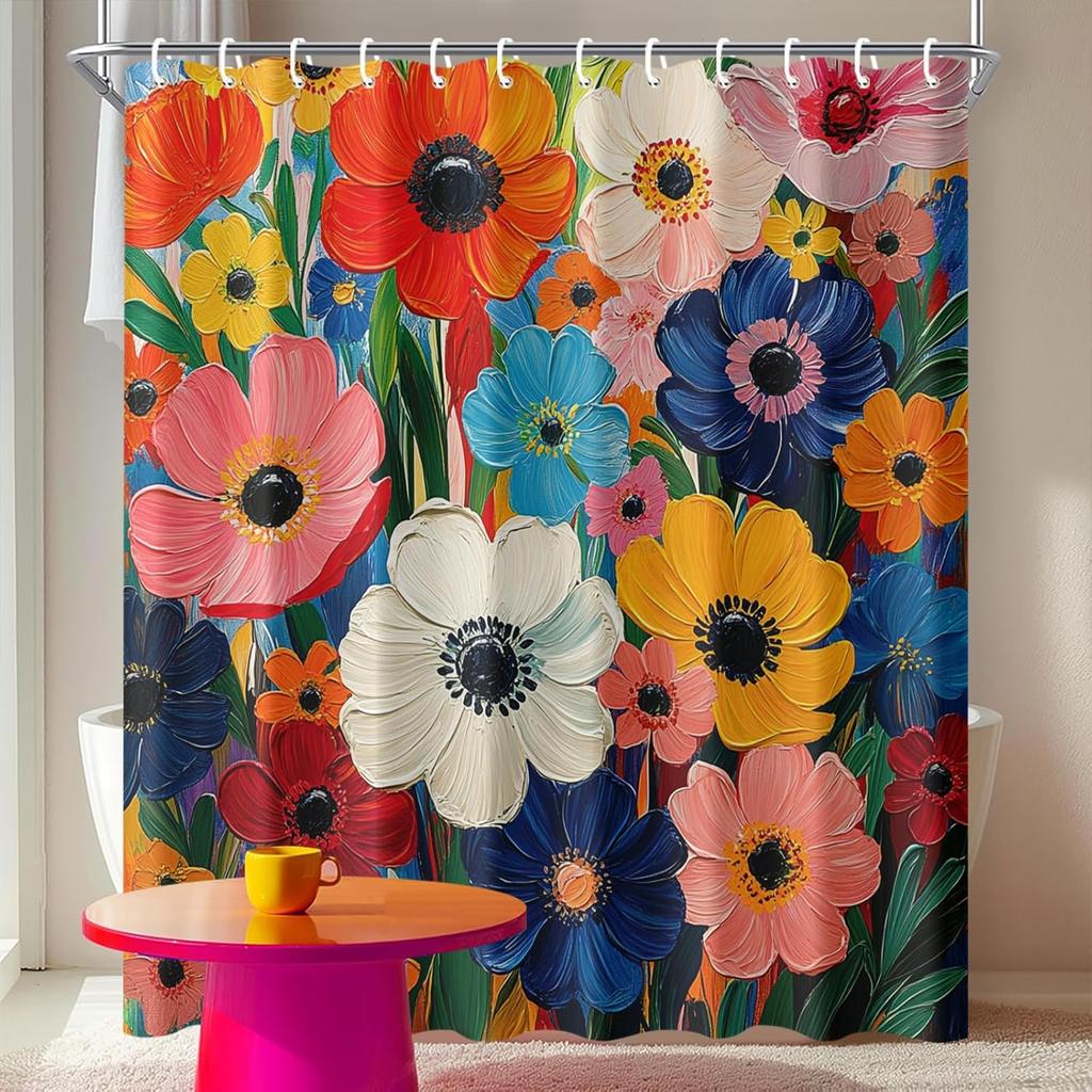 Color Block Duschvorhang 72x72 Zoll Lebendiges Retro Geometrisches Badezimmerdekor Moderner Pop-Art-Stil Wasserdichter Stoffvorhang