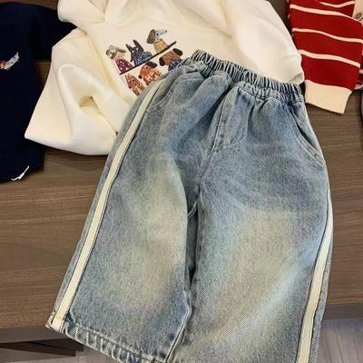 Children Spring Loose Casual Denim Pants Autumn Straight Wide Leg Jeans