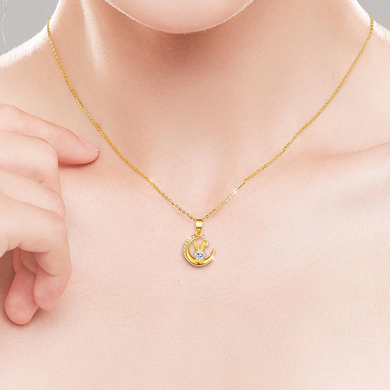 Moon Rabbit Gold Pendant Necklace: Year of the Rabbit Guardian Gift for Girlfriend