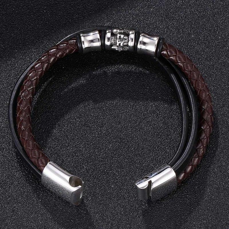 Fashion Multilayer Bracelets Bangles For Men Stainless Steel Clasp Bracelet Punk Skull Bracelet Fashion Bangles Jewelry