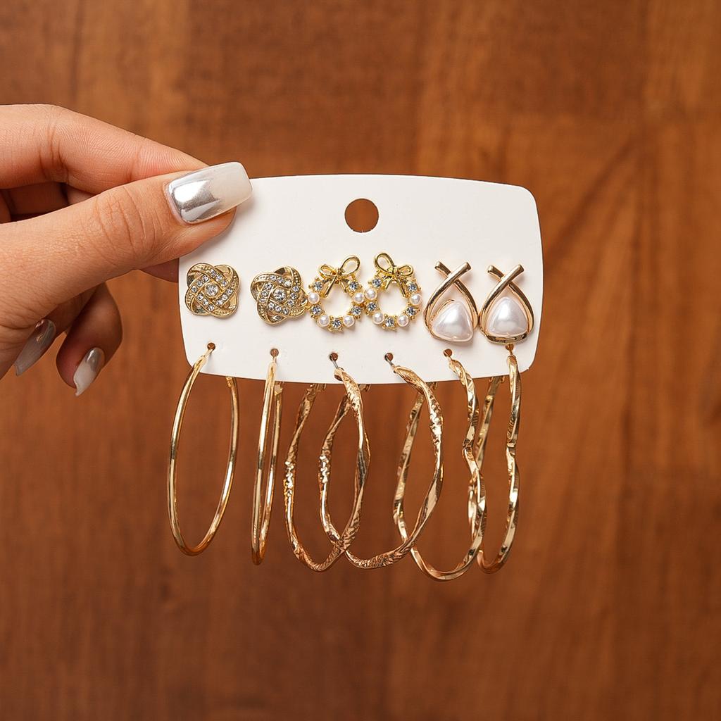 Twelve-piece Set of Diamond-set Imitation Pearl Geometric Round Love Cross Silver Needle Earrings Light Luxury Earrings