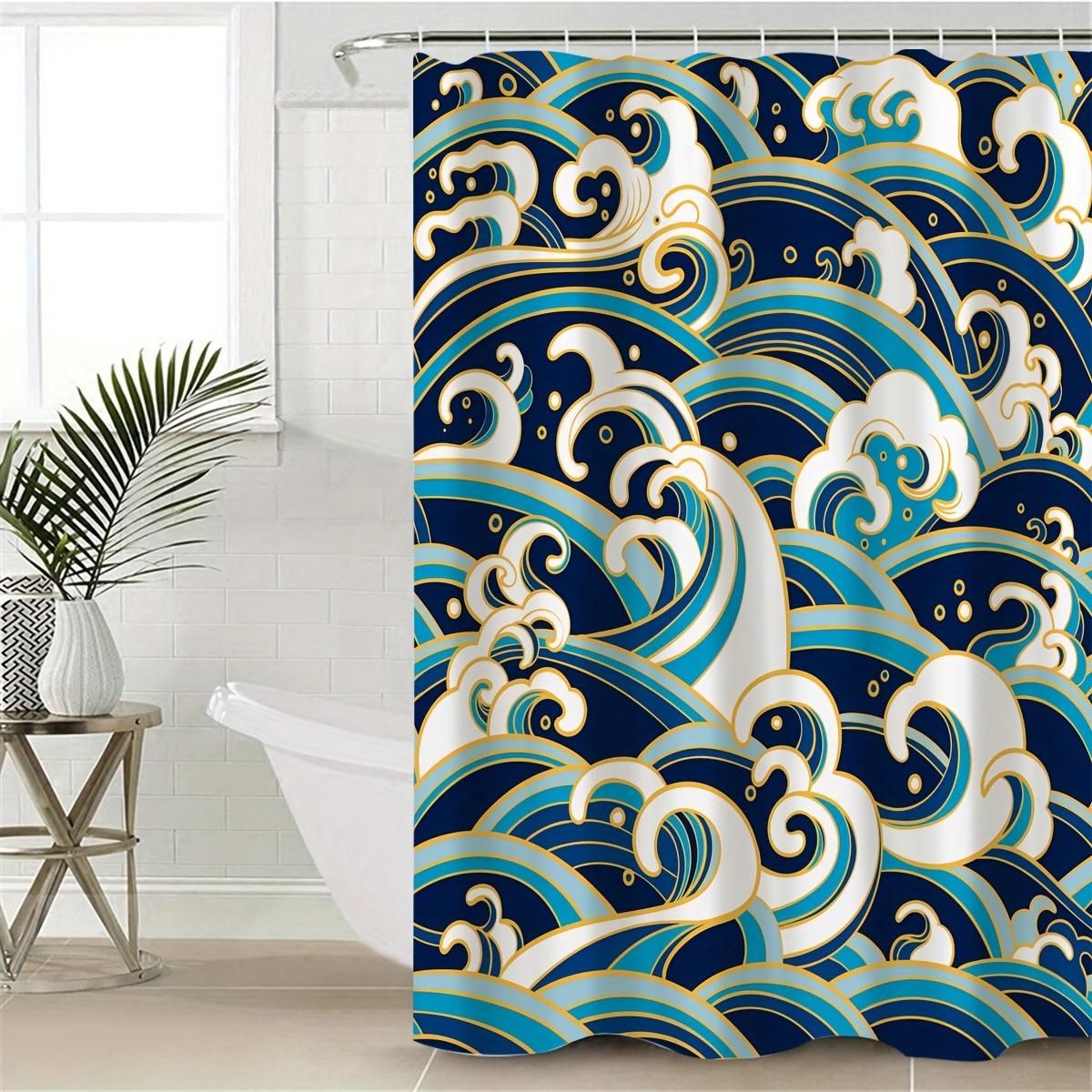 Shower Curtain: Traditional Japanese Wave Pattern for a Stylish and Ocean-Inspired Bathroom Decor W90XH180cm