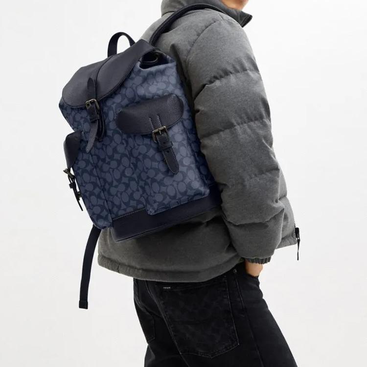 Coach Warner 31 Classic Logo Pin Buckle Closure Backpack Men Backpacks Bronze Denim Midnight-Navy CW211-QBN2V