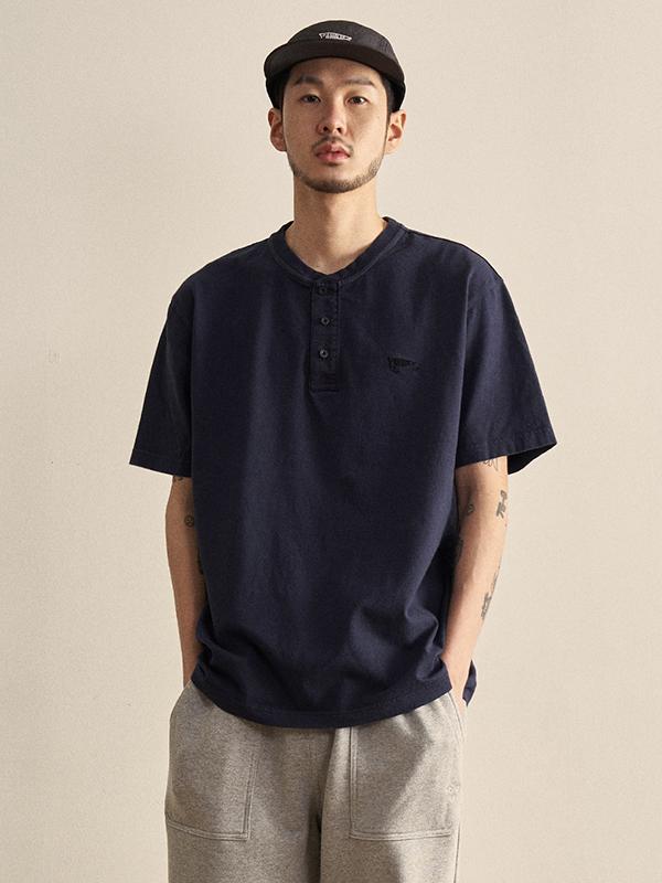 Hilliment Henley Neck Pigment Short Sleeve T-Shirt (Navy) Navy/M