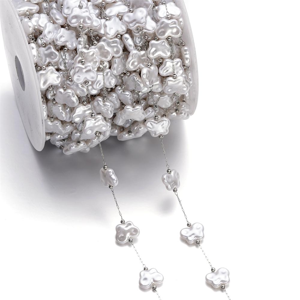 1Meter Gold Color Stainless Steel Imitation Pearl Beads Chain for DIY Necklace Bracelet Anklet Findings Jewelry Making Supplies