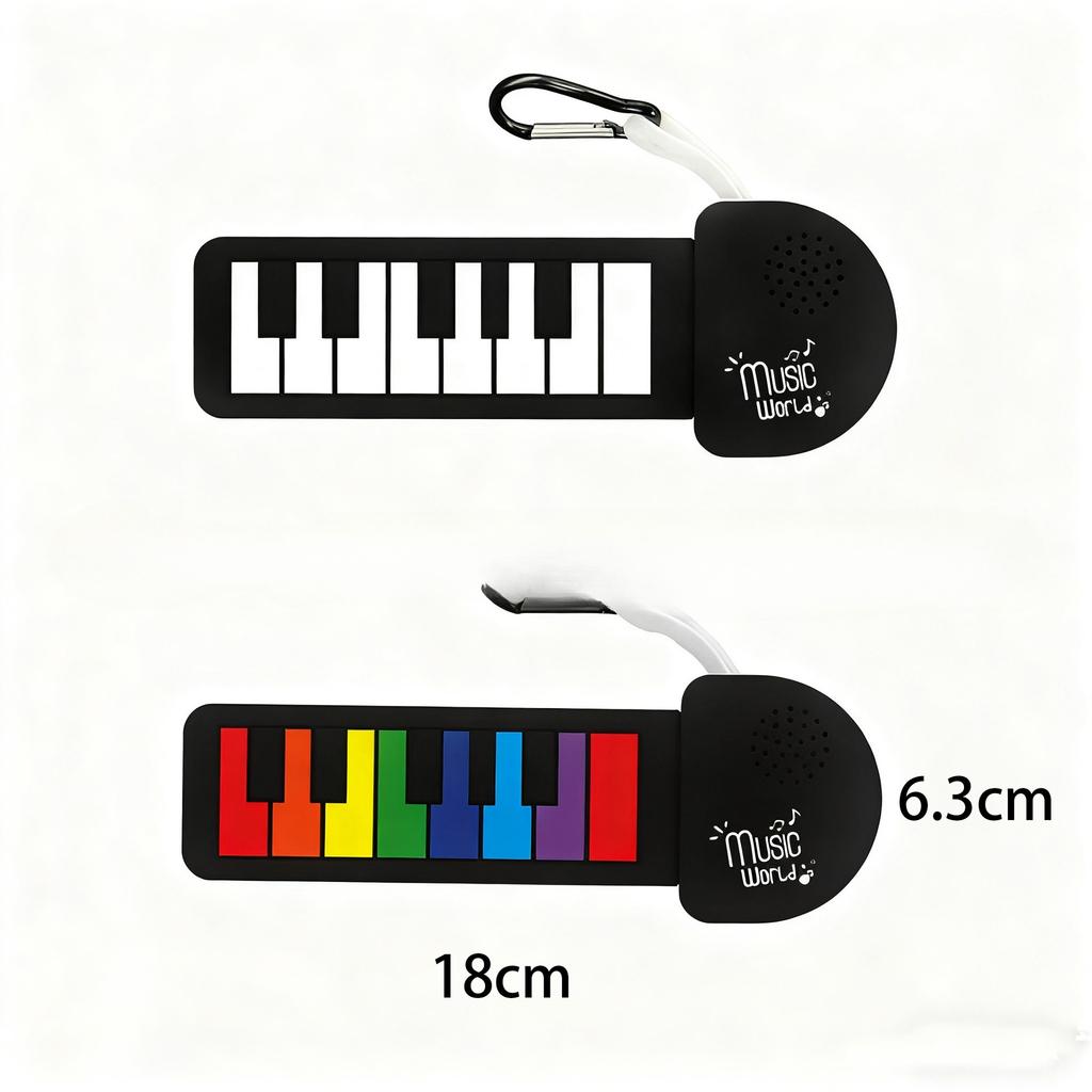 Rainbow Mini Guitar Hand Roll Instrument, Foldable Silicone Hand Drum Piano Electronic Keychain Pendant