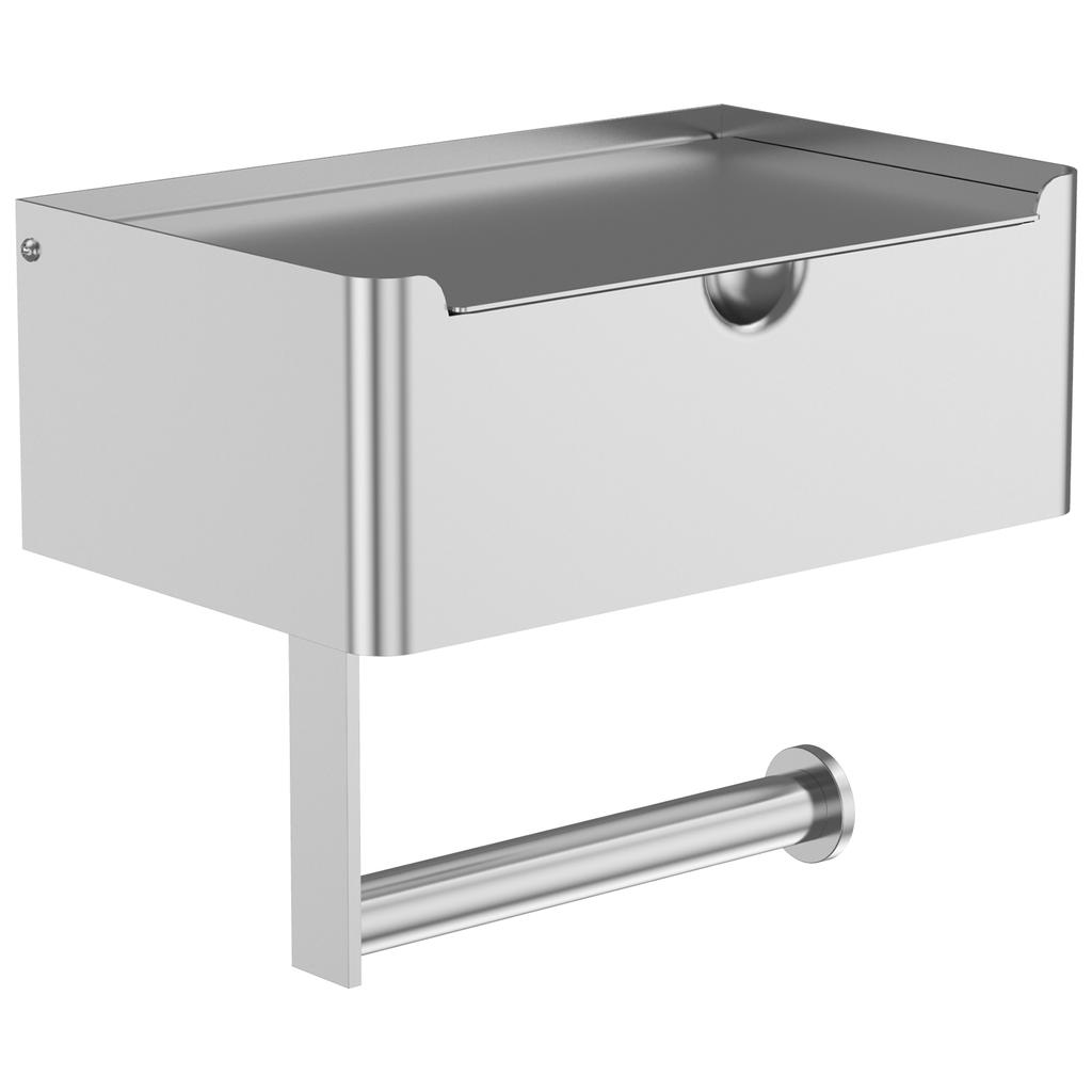 Stainless Steel Toilet Paper Holder Self-Adhesive Wall-Mount Bathroom Tissue Rack with Storage Box for Home Bathroom Accessories