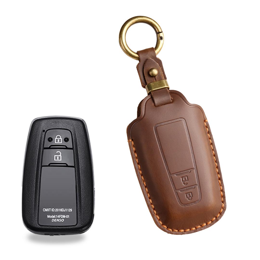 

[Тойота] Чехол для ключа автомобиля брелок чехол Кожа Ручная работа для Corolla Camry CHR RAV4 Avalon Highlander 2 keys коричневый