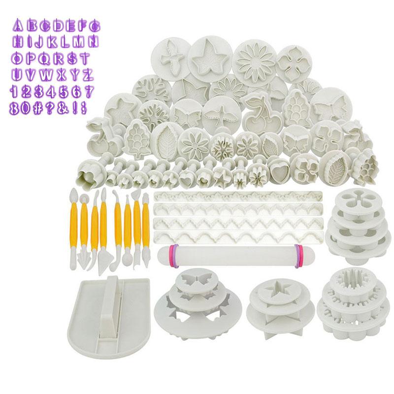 Ensemble d'outils de cuisson à faire soi-même, moule à gâteau Fondant, emporte-pièce en plastique, moule de découpe de biscuits à ressort, gaufreur de timbres à pression, 108 pièces