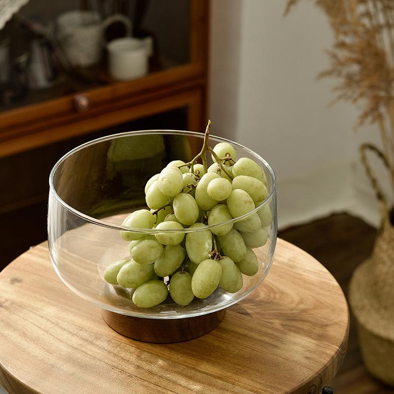 Acacia Wood High-Footed Glass Fruit Bowl and Storage Dish