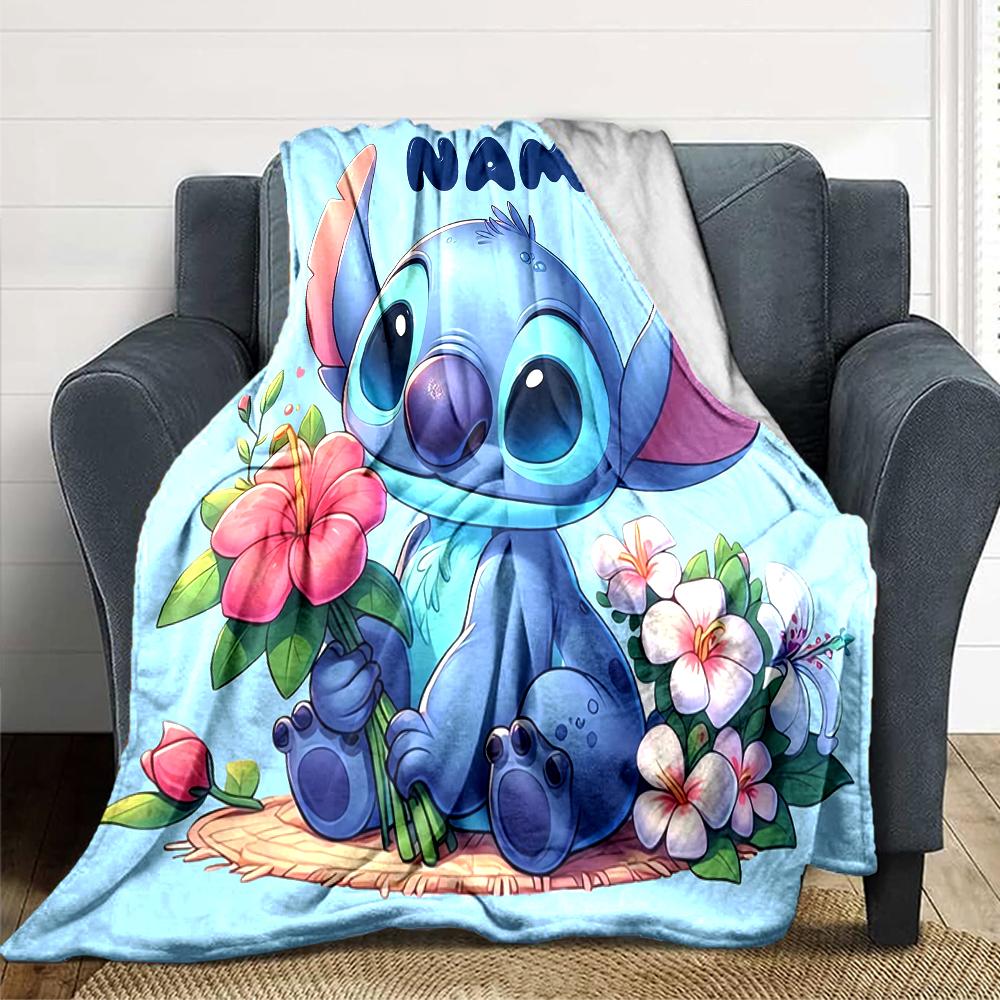 Custom Name Lilo & Stitch Floral Adventure blanket for Couch & Bed, Plush Cozy Fuzzy Blanket Super Soft & Warm Blankets for Fall and Winter. 0908407